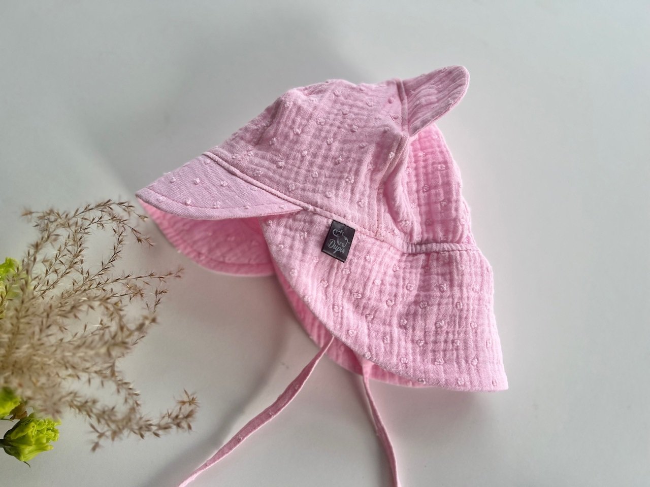 Muslino kepurė vasarai  ,,Pink dots”