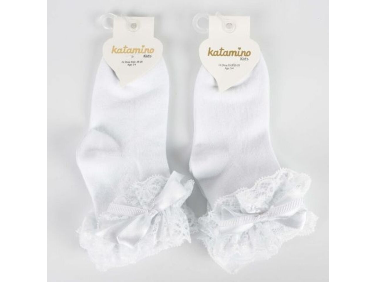 Baltos mergaičių kojinės su papuošimais